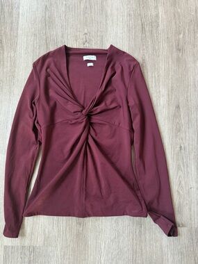 Aritzia Contour Twist Front Top Burgundy Long Sleeve Fitted Stretch Size L